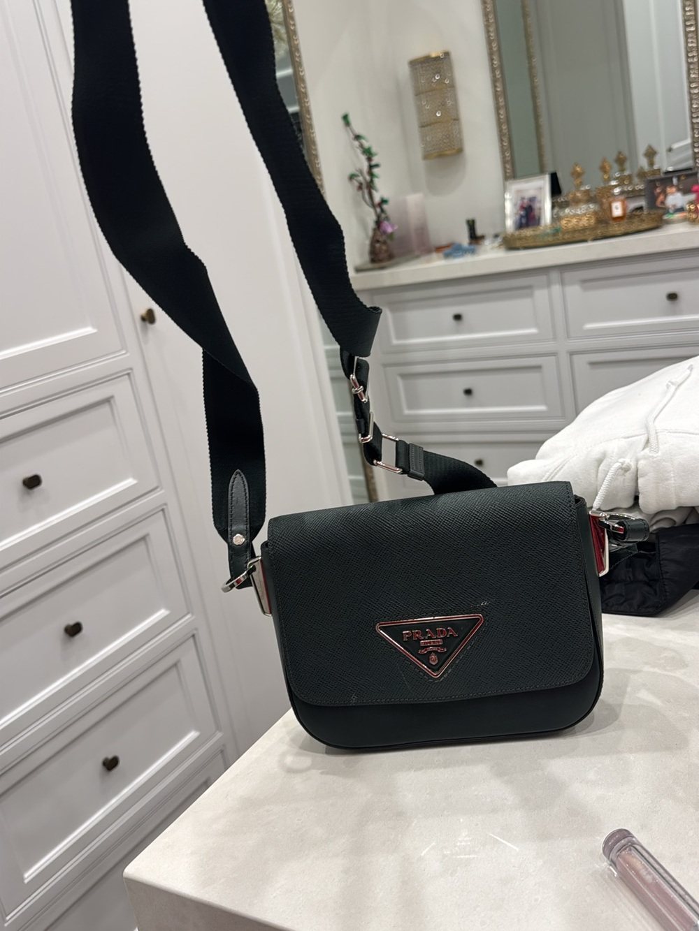 Prada Black Saffiano Crossbody with Adjustable Strap